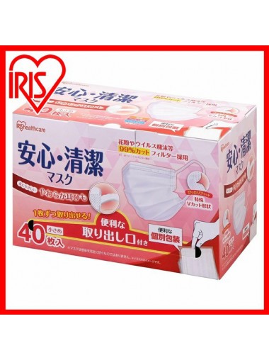 [JHPIA 認證] 日本 IRIS HealthCare 安心・清潔マスク 小さめサイズ 19PK-AS40S 白色三層外科口罩 (40片獨立包裝)